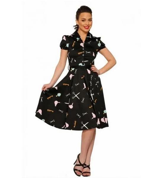 Black Peggy Beauty Salon Swing Dress - A Walk Thru Time Vintage