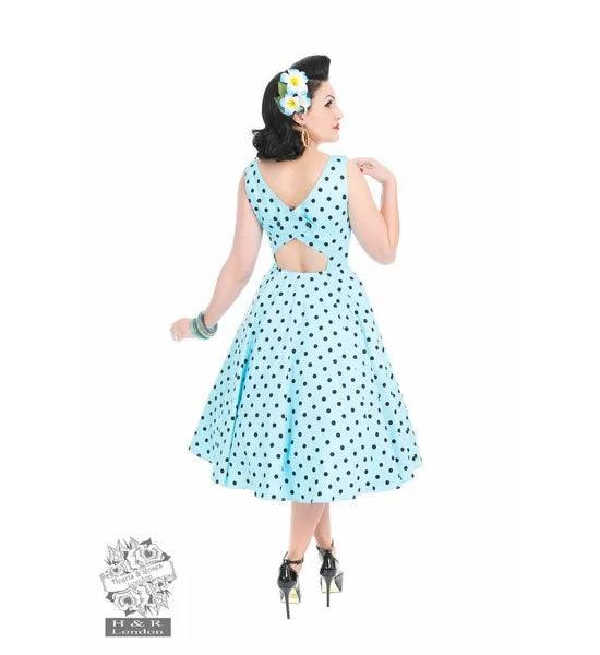 Light Blue & Black Polka Dot Caprice Swing Dress - A Walk Thru Time Vintage