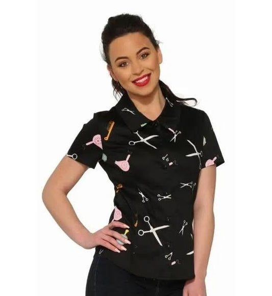 Black Beauty Salon Peggy Button Up Blouse - A Walk Thru Time Vintage