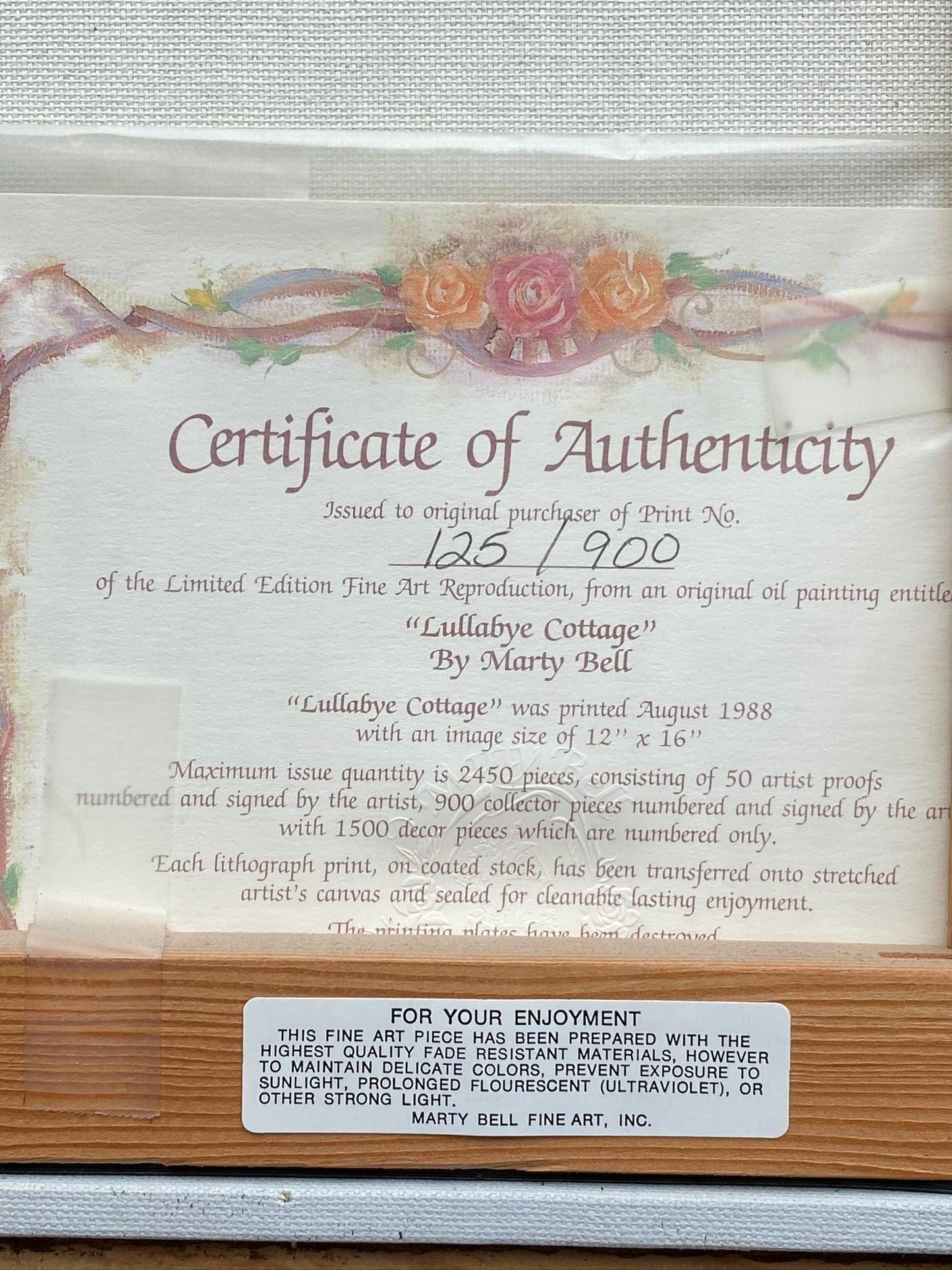 Marty Bell "Lullaby Cottage"on canvas signed. #125/900 painted August 1988 - A Walk Thru Time Vintage