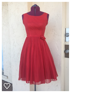 1950's Vintage Red Chiffon Pleated Party Rockabilly Dress