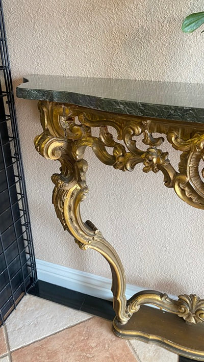 19th Century French Italian Rococo Giltwood & Marble Console
