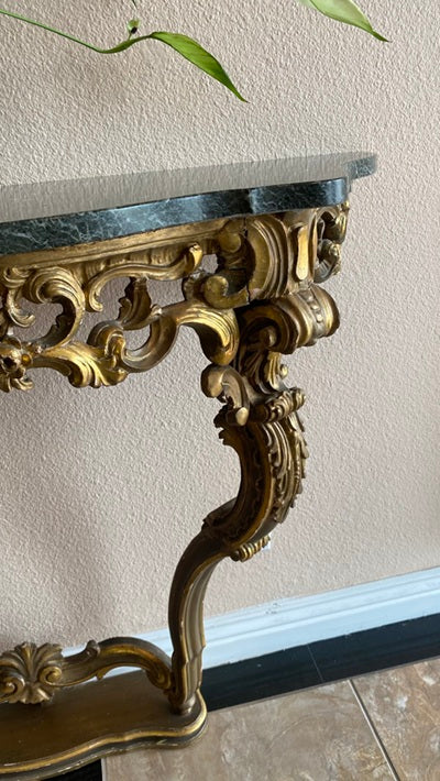 19th Century French Italian Rococo Giltwood & Marble Console