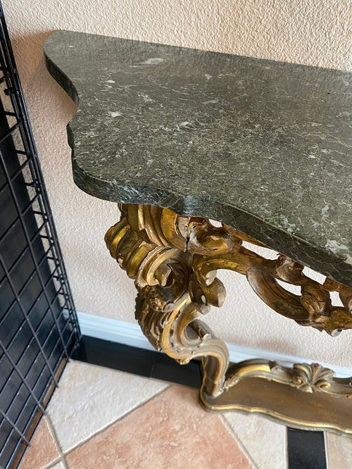 19th Century French Italian Rococo Giltwood & Marble Console