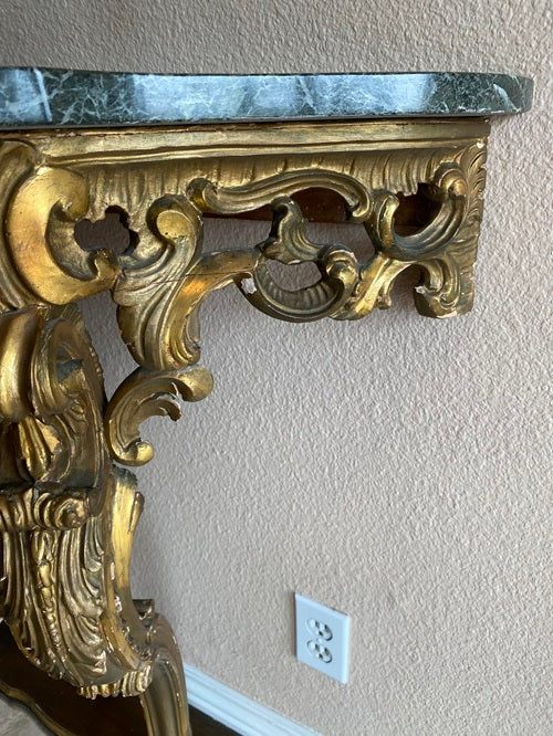 19th Century French Italian Rococo Giltwood & Marble Console