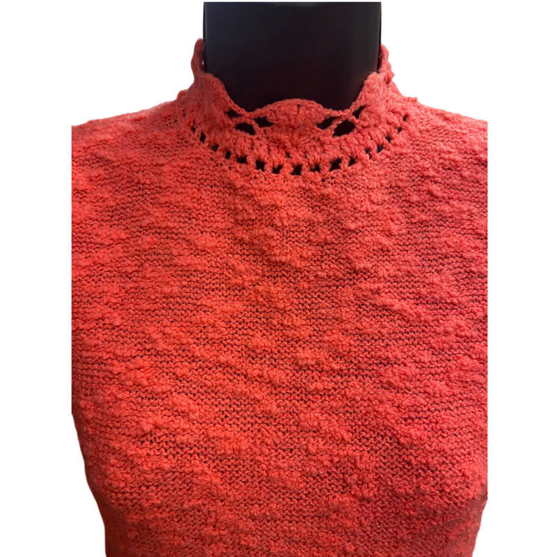 60's Florescent Salmon Crochet Sheath Dress