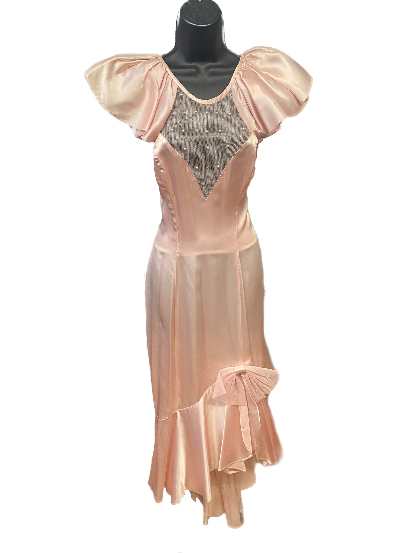 80's Pretty In Pink Satin Mermaid with Bow and Train Prom Dress