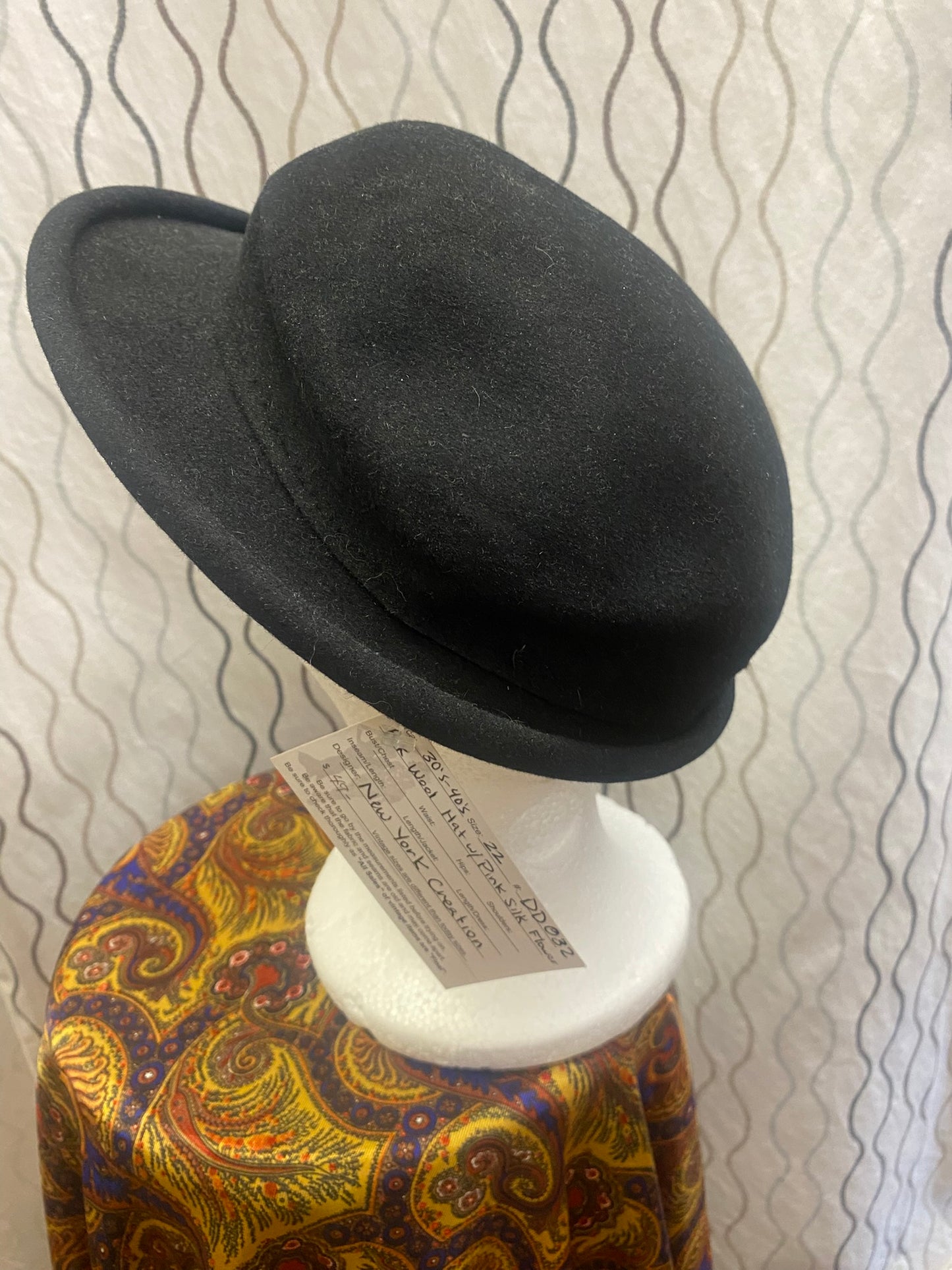 Black Wool bowler fedora look 1930-40's hat