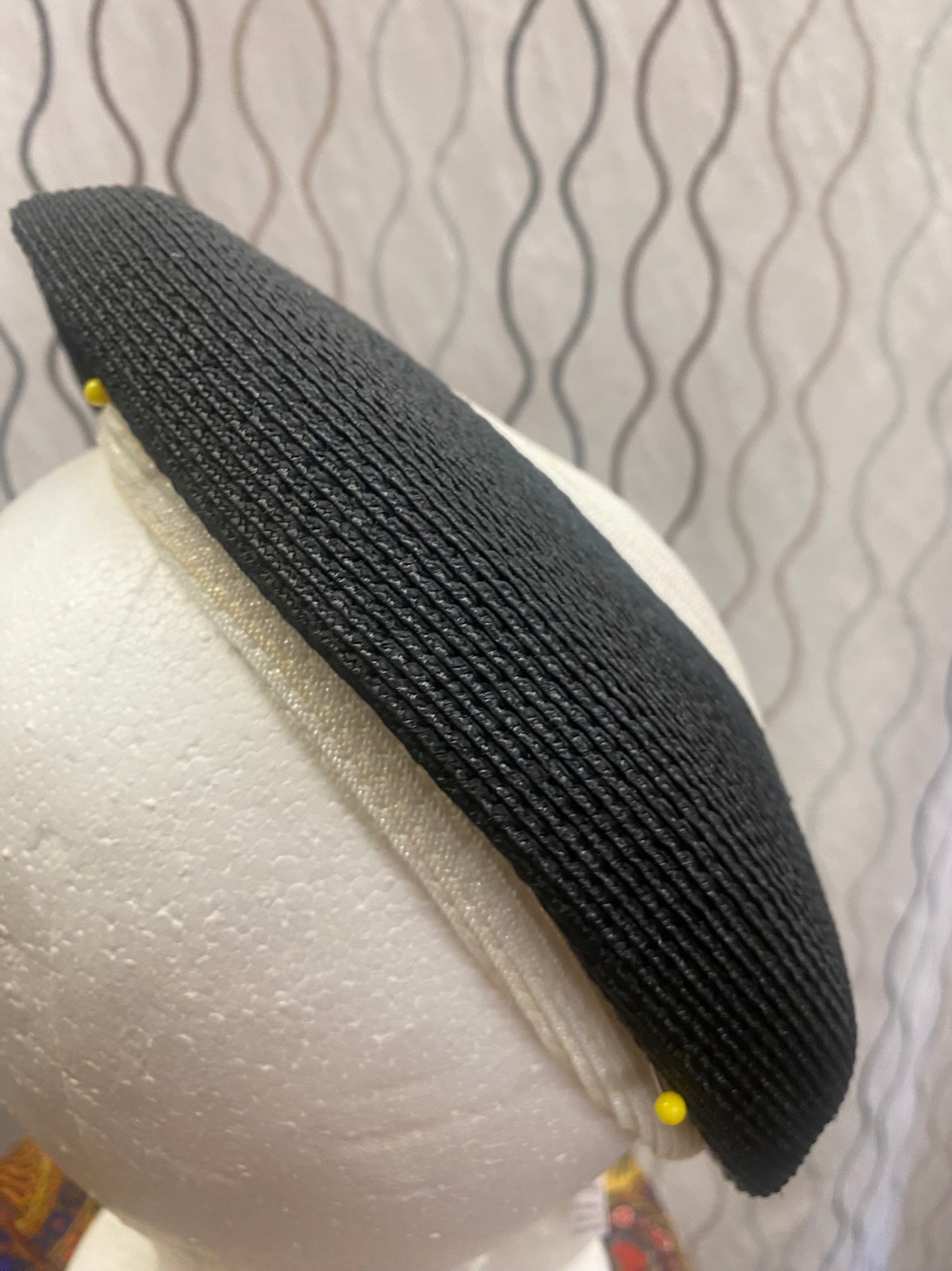 Black and White Woven Side Beret Tilt style Hat 1950-1960's