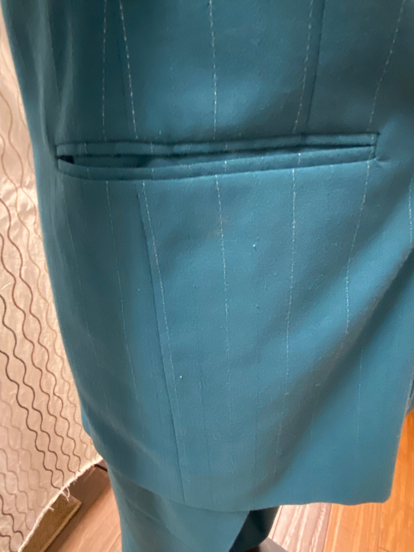 New 1980 Teal Pinstripe Double Breasted Wide Lapel Suit Gangster