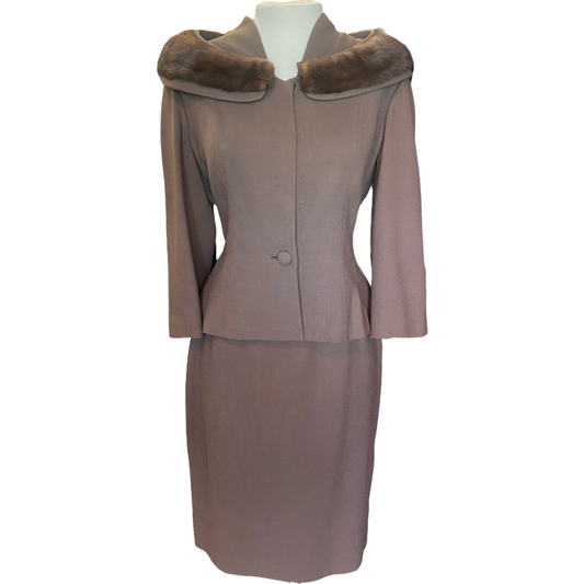 1940's Lilli Anne Brown Wool Suit with Mink Collar