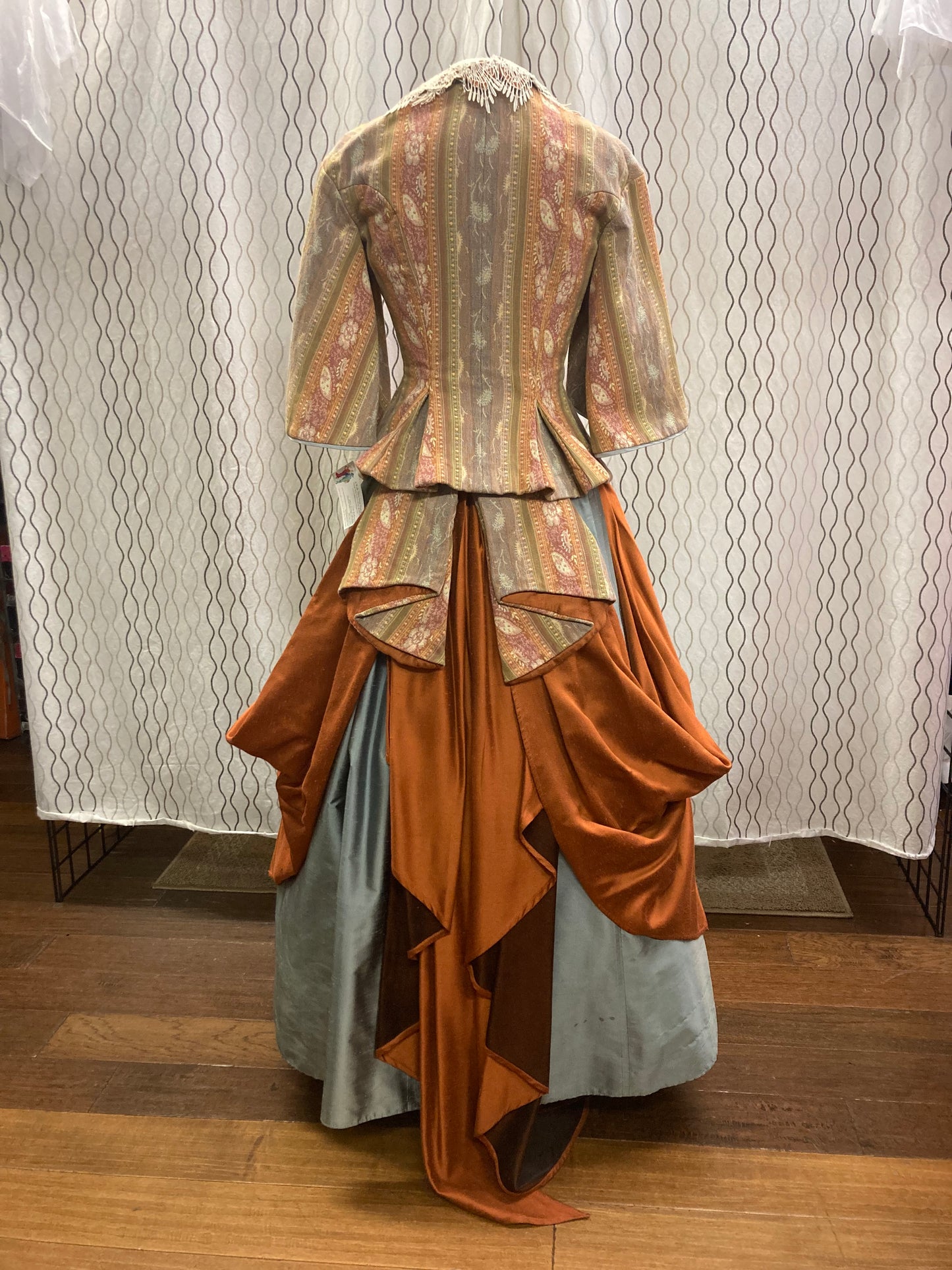 Mint Brocade Victorian Walking Suit with Bustle and Skirt