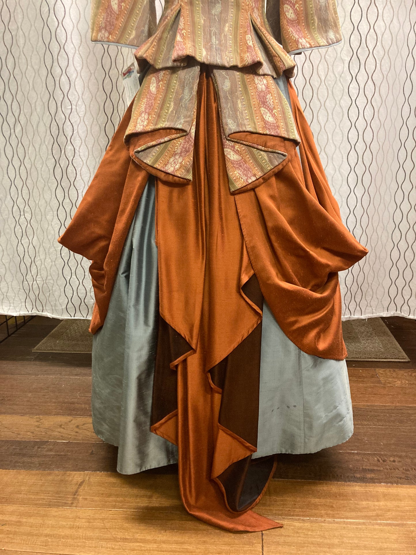 Mint Brocade Victorian Walking Suit with Bustle and Skirt