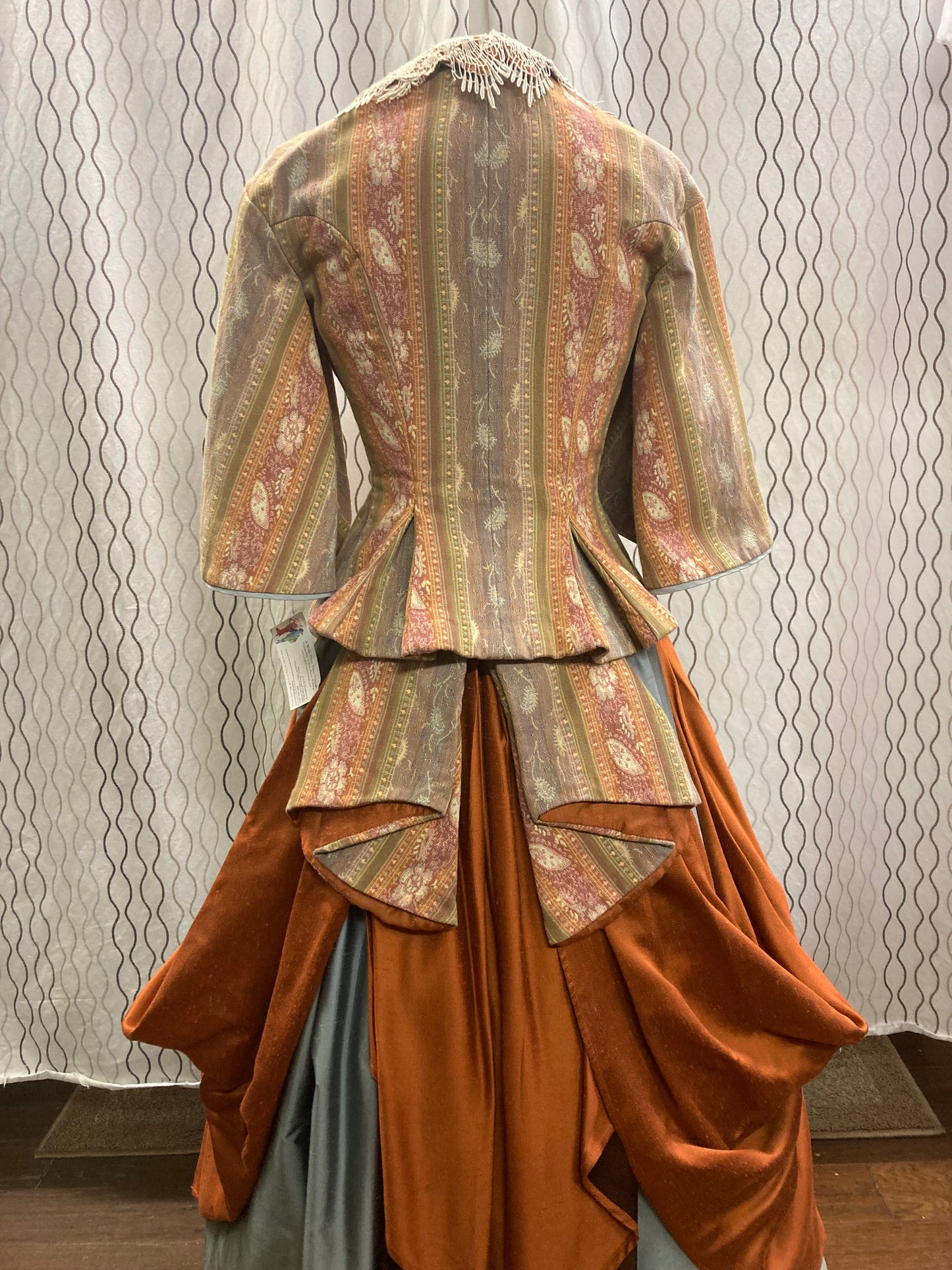 Mint Brocade Victorian Walking Suit with Bustle and Skirt