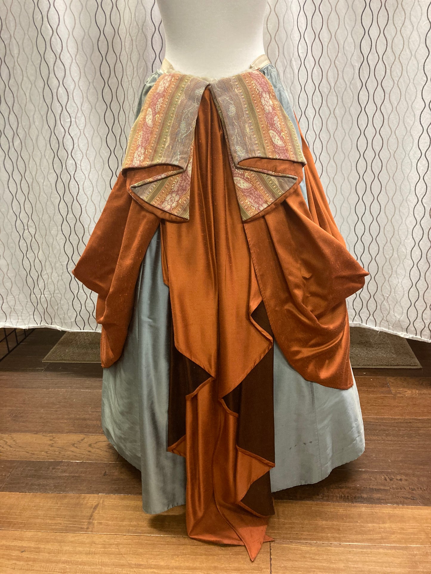 Mint Brocade Victorian Walking Suit with Bustle and Skirt