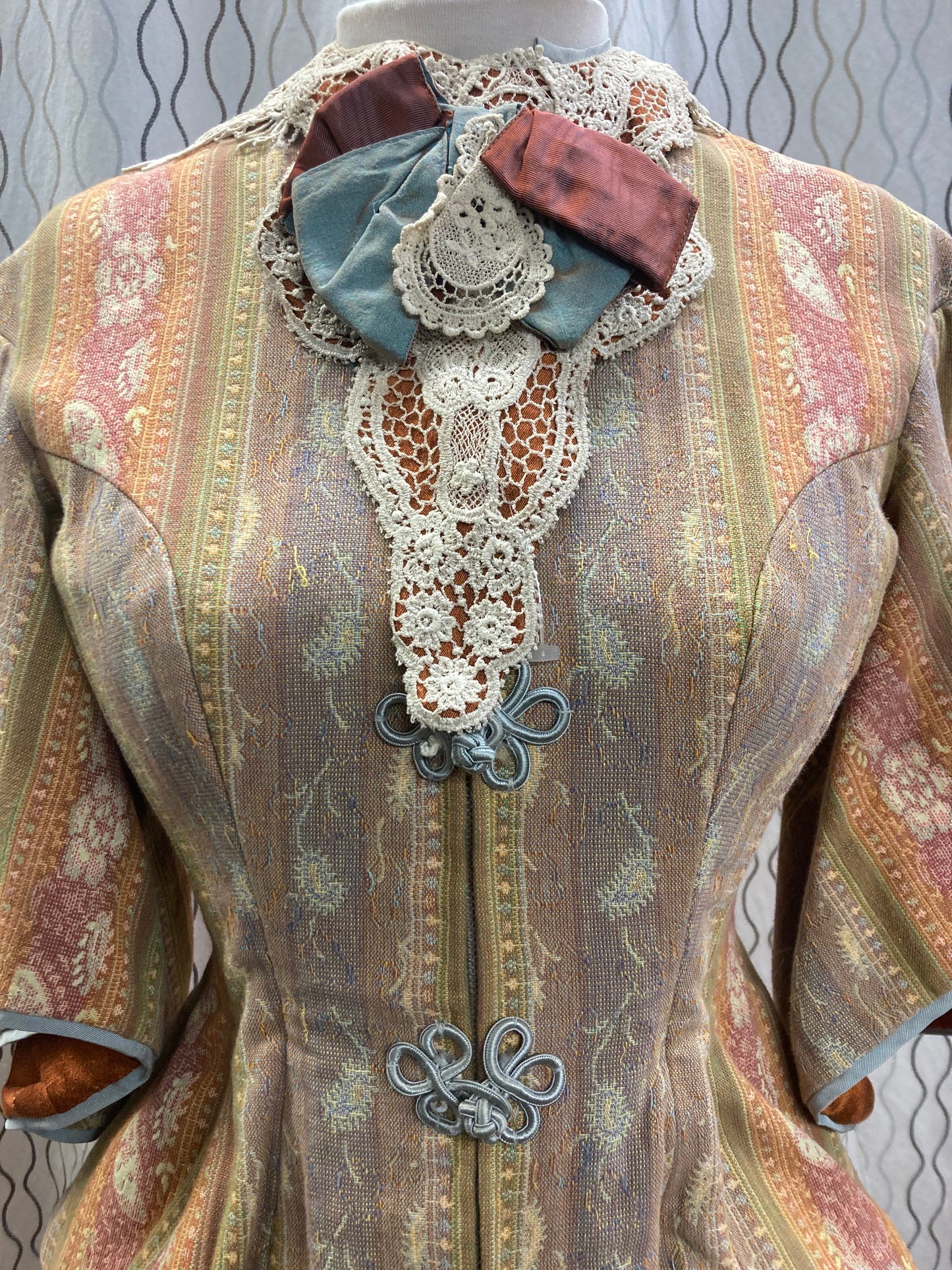 Mint Brocade Victorian Walking Suit with Bustle and Skirt