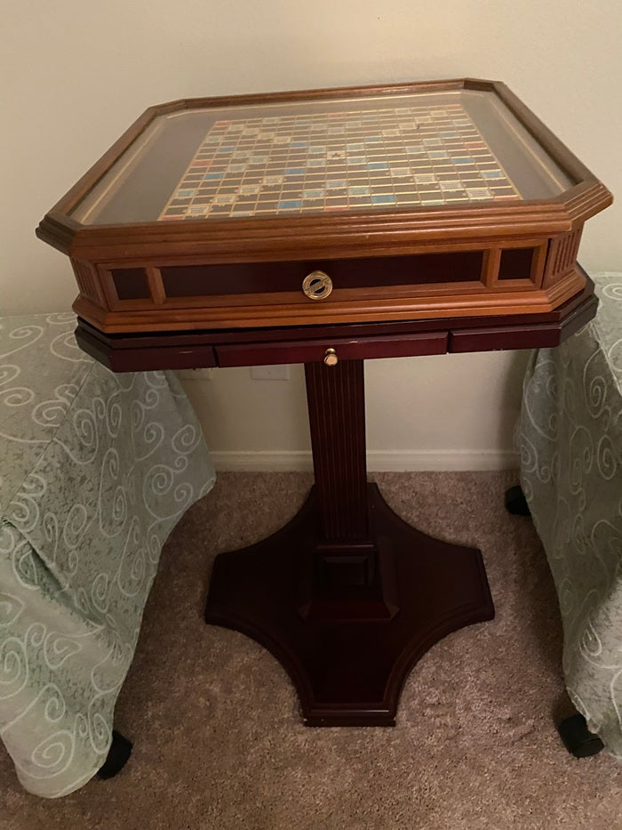 RARE! Milton Bradley Scrabble "The Classic Collector's Edition" with 24K letters, Table, Turntable and Glass cover.