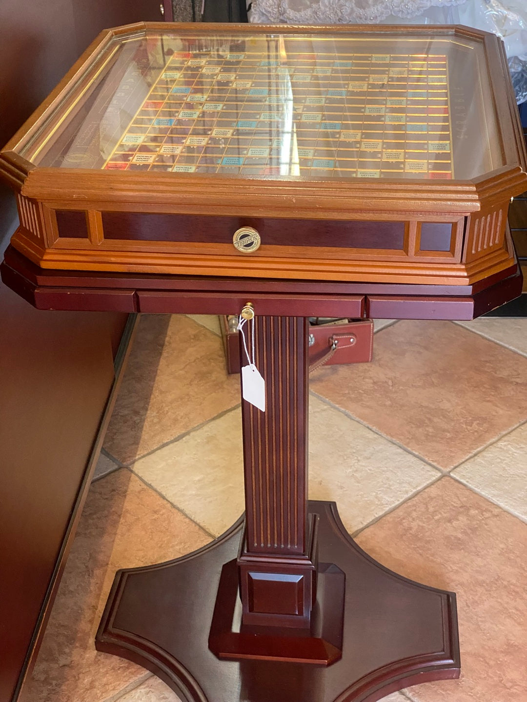 RARE! Milton Bradley Scrabble "The Classic Collector's Edition" with 24K letters, Table, Turntable and Glass cover.