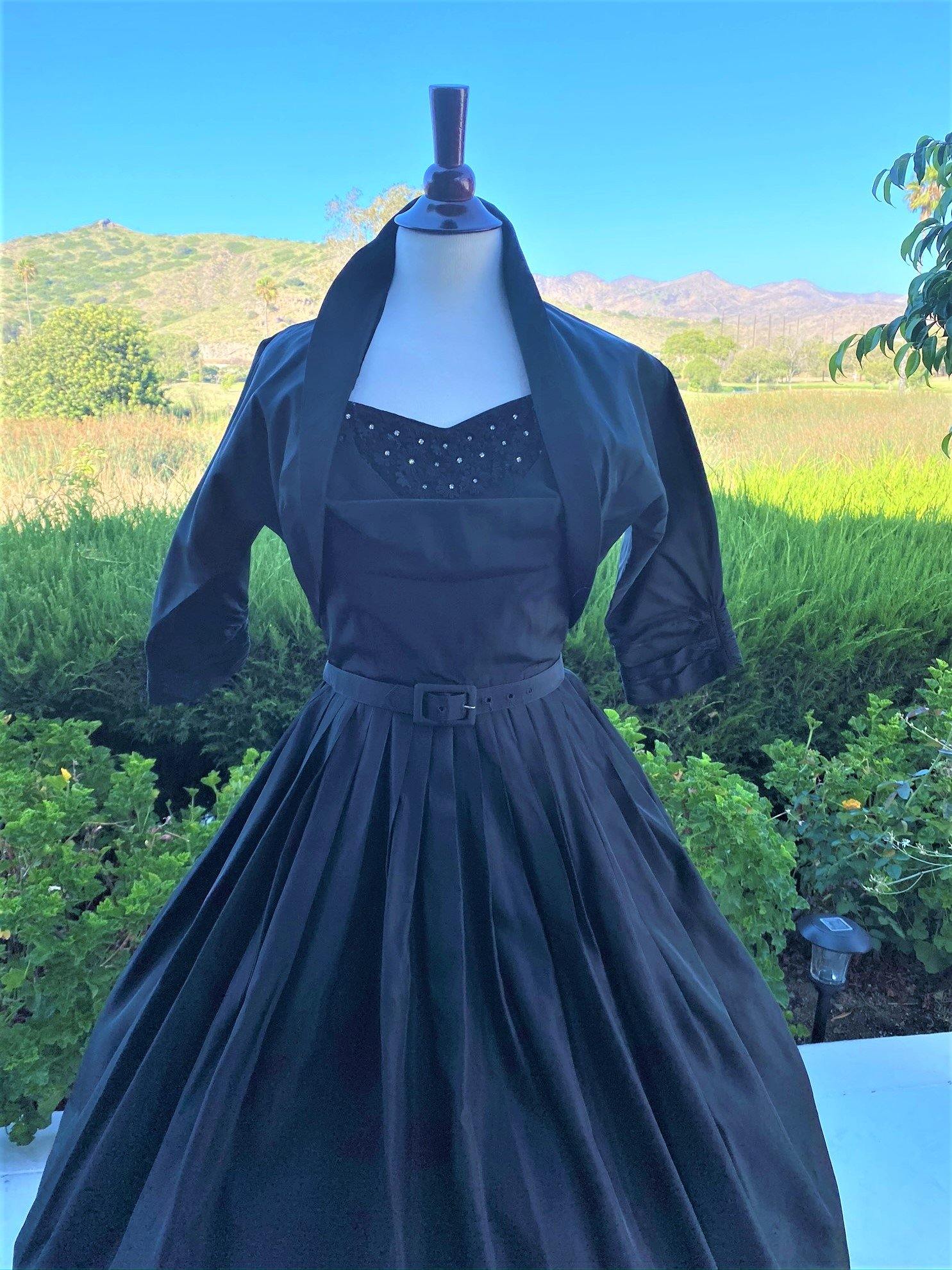 1950 Vintage Black Halter Prom Party Dress with Bolero Jacket A Walk Thru Time Vintage 1950 Vintage Black Halter Prom Party Dress with Bolero Jacket A Walk Thru Time Vintage
