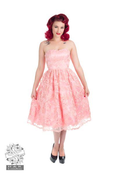 Pink Chantilly Lace Strapless Dress - A Walk Thru Time Vintage