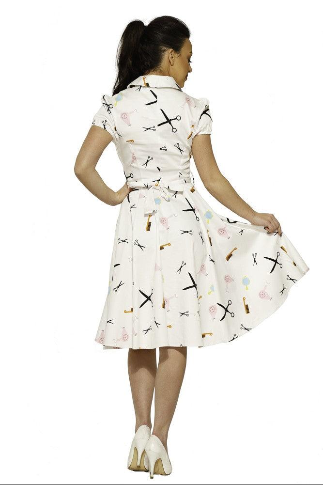 Peggy Dress in White Beauty Salon Print - A Walk Thru Time Vintage