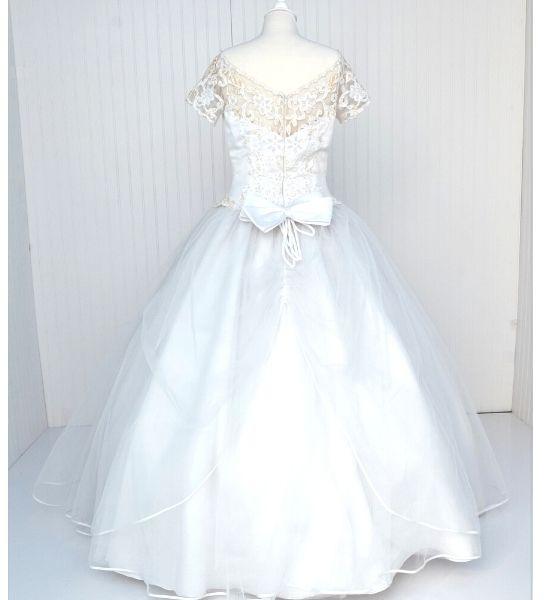 Vintage Tulle Wedding Dress-Beaded Bateau Basque Bodice - A Walk Thru Time Vintage