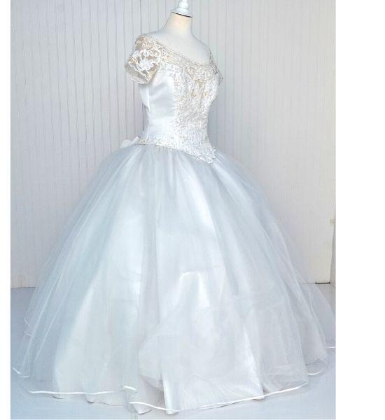 Vintage Tulle Wedding Dress-Beaded Bateau Basque Bodice - A Walk Thru Time Vintage