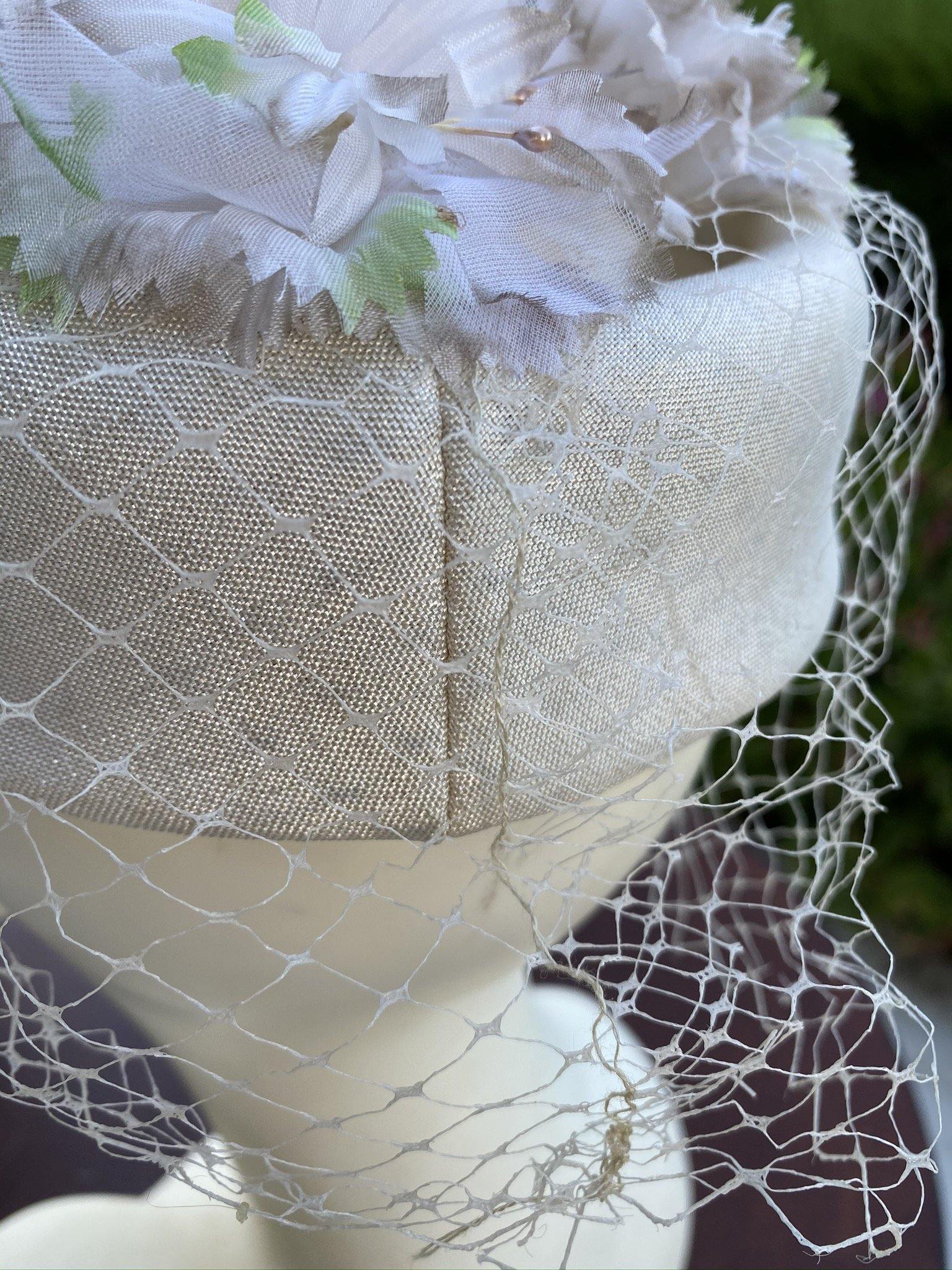 1980s deals vintage white wedding pillbox hat