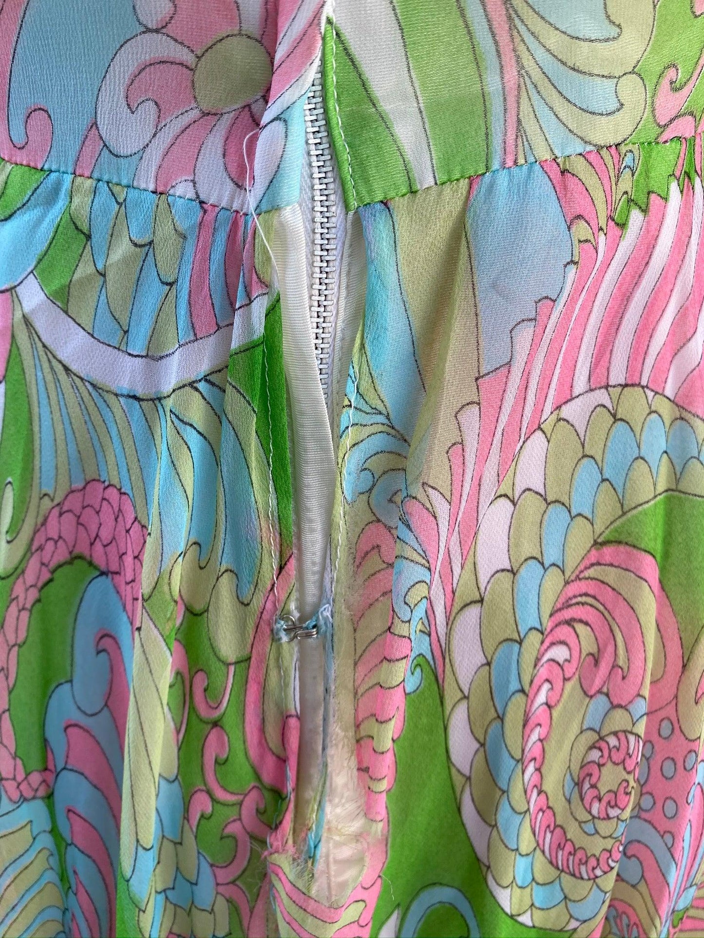 Chiffon 1960's Psychedelic V-Neck Swing Dress - A Walk Thru Time Vintage