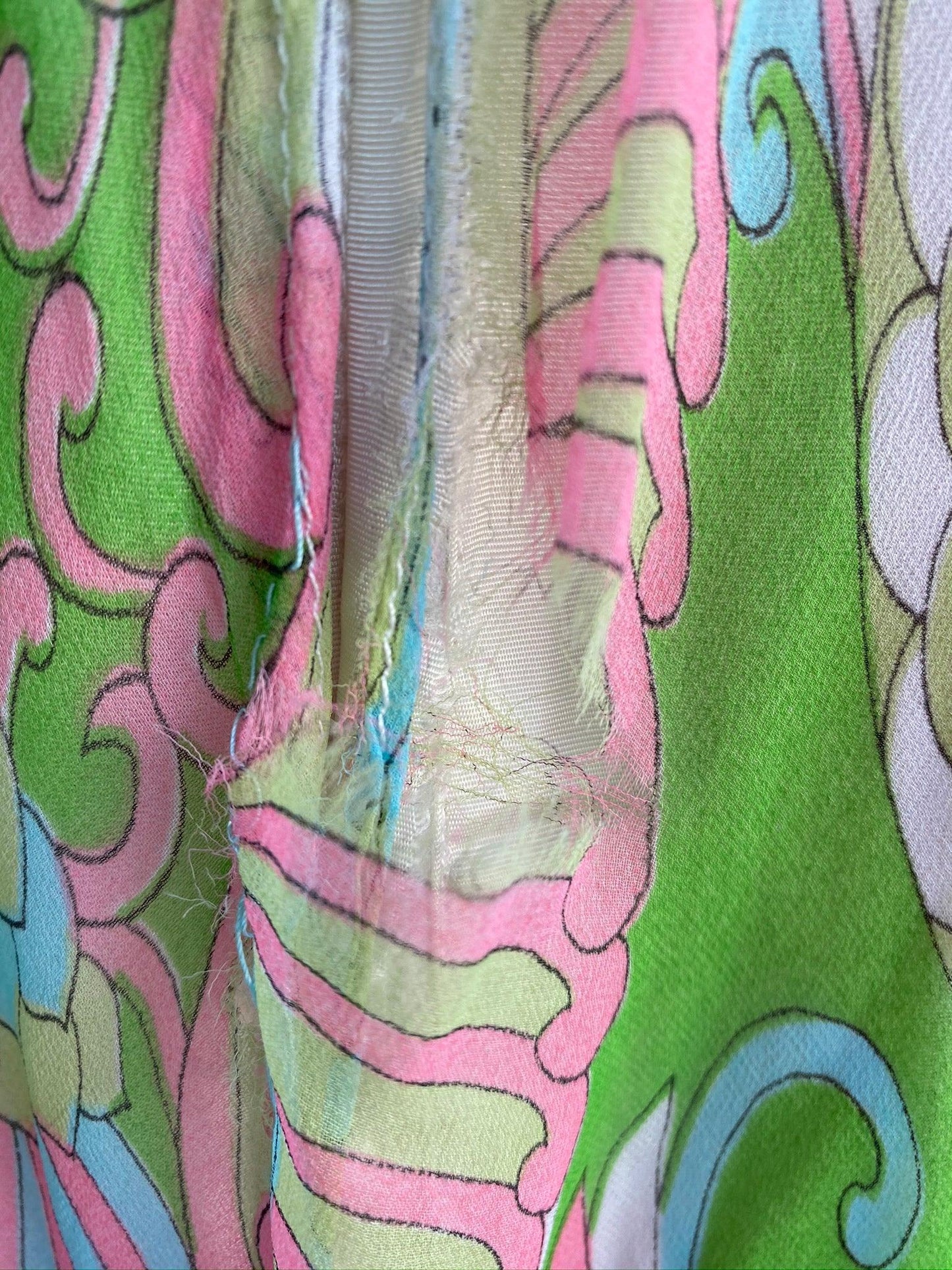 Chiffon 1960's Psychedelic V-Neck Swing Dress - A Walk Thru Time Vintage