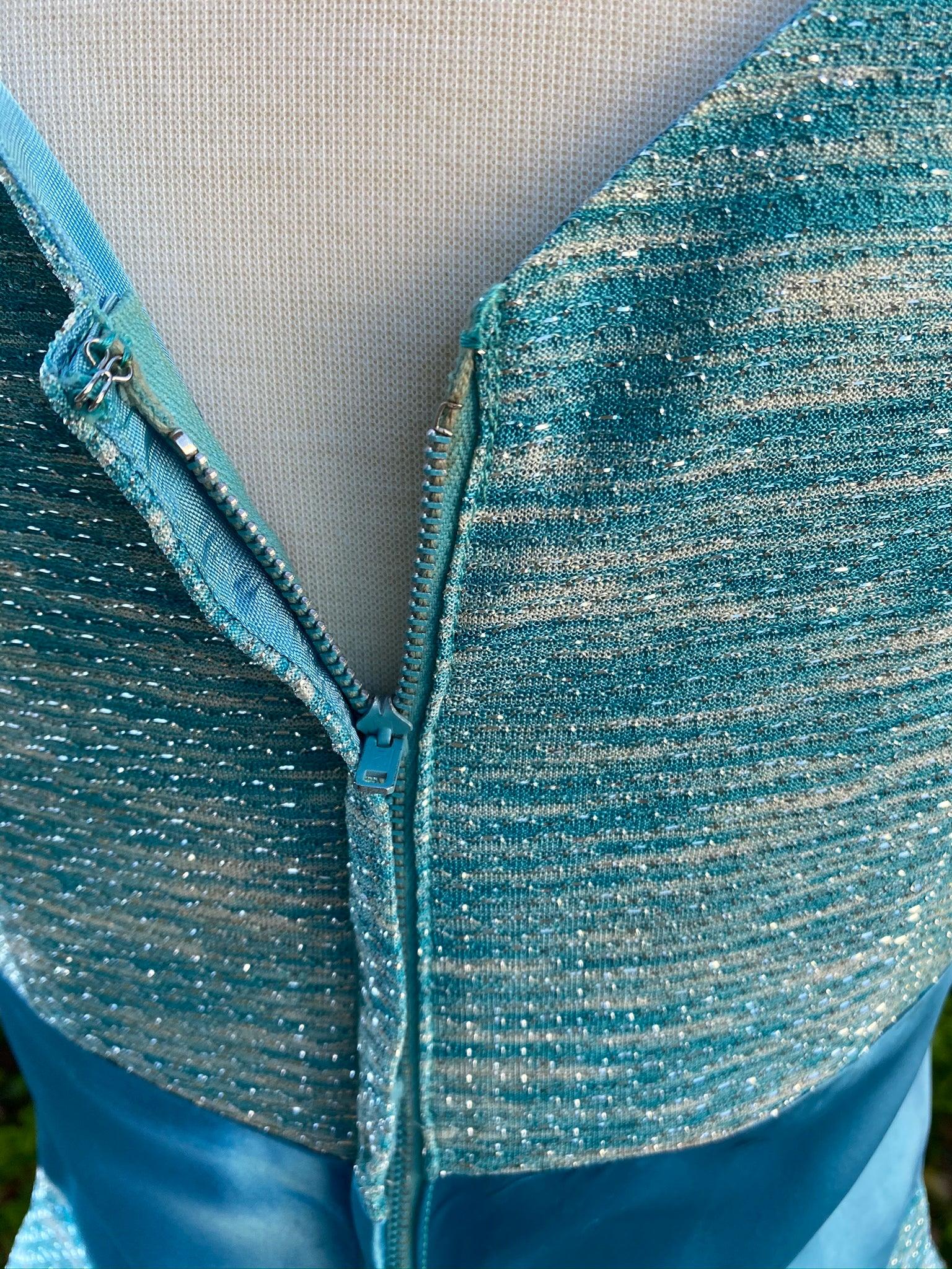 Turquoise & Silver Glitter Wiggle Dress - A Walk Thru Time Vintage