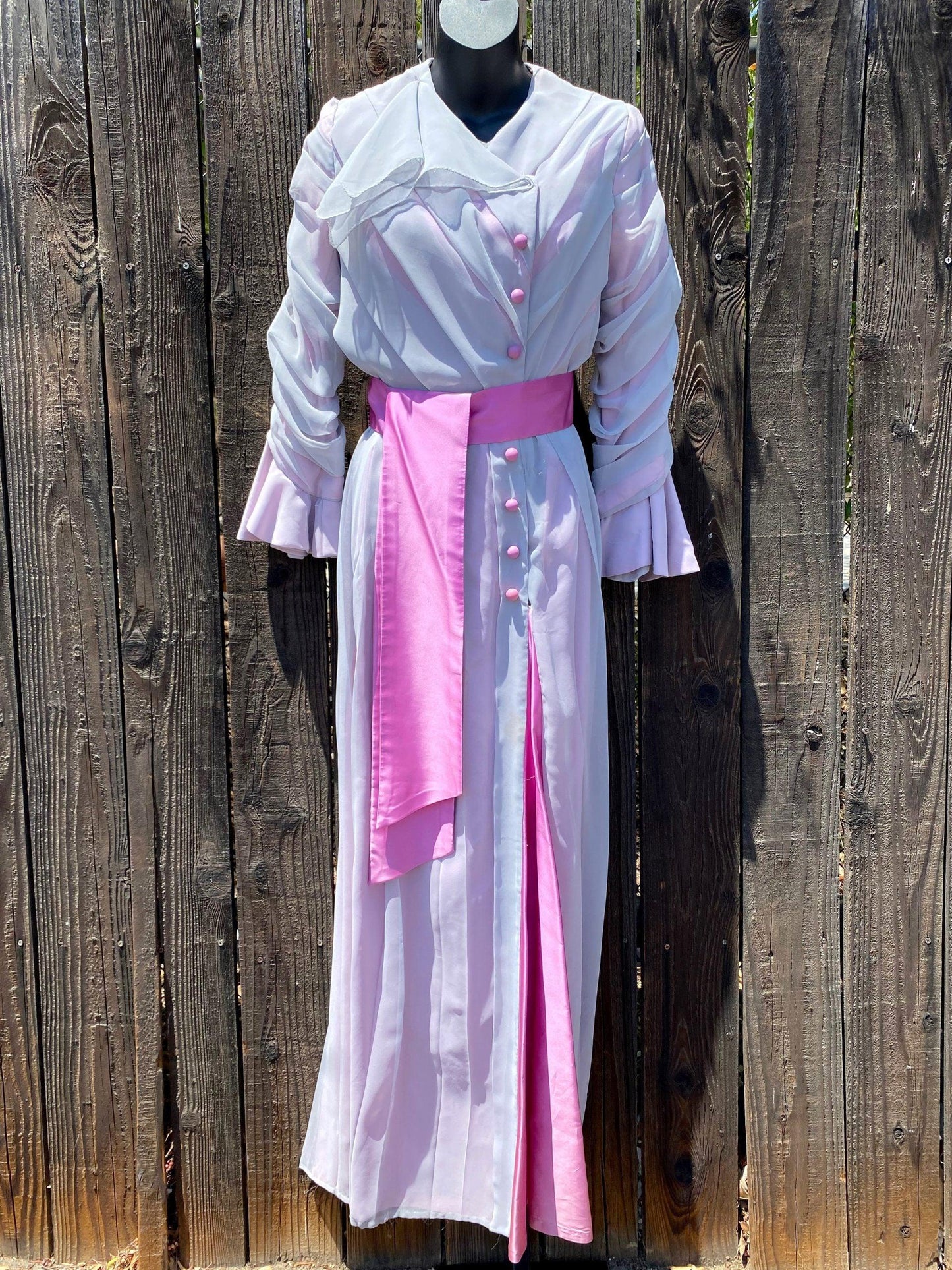 Edwardian Style Morning Day Dress With Pink Satin Details - A Walk Thru Time Vintage