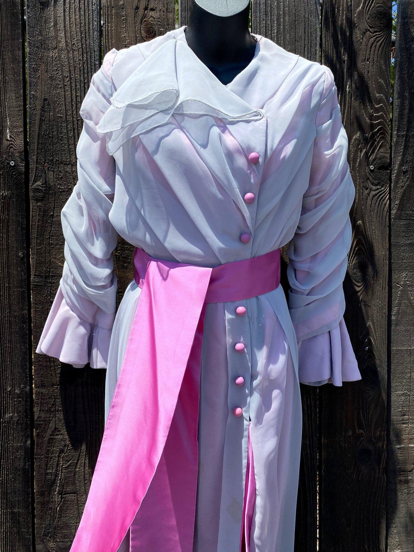 Edwardian Style Morning Day Dress With Pink Satin Details - A Walk Thru Time Vintage