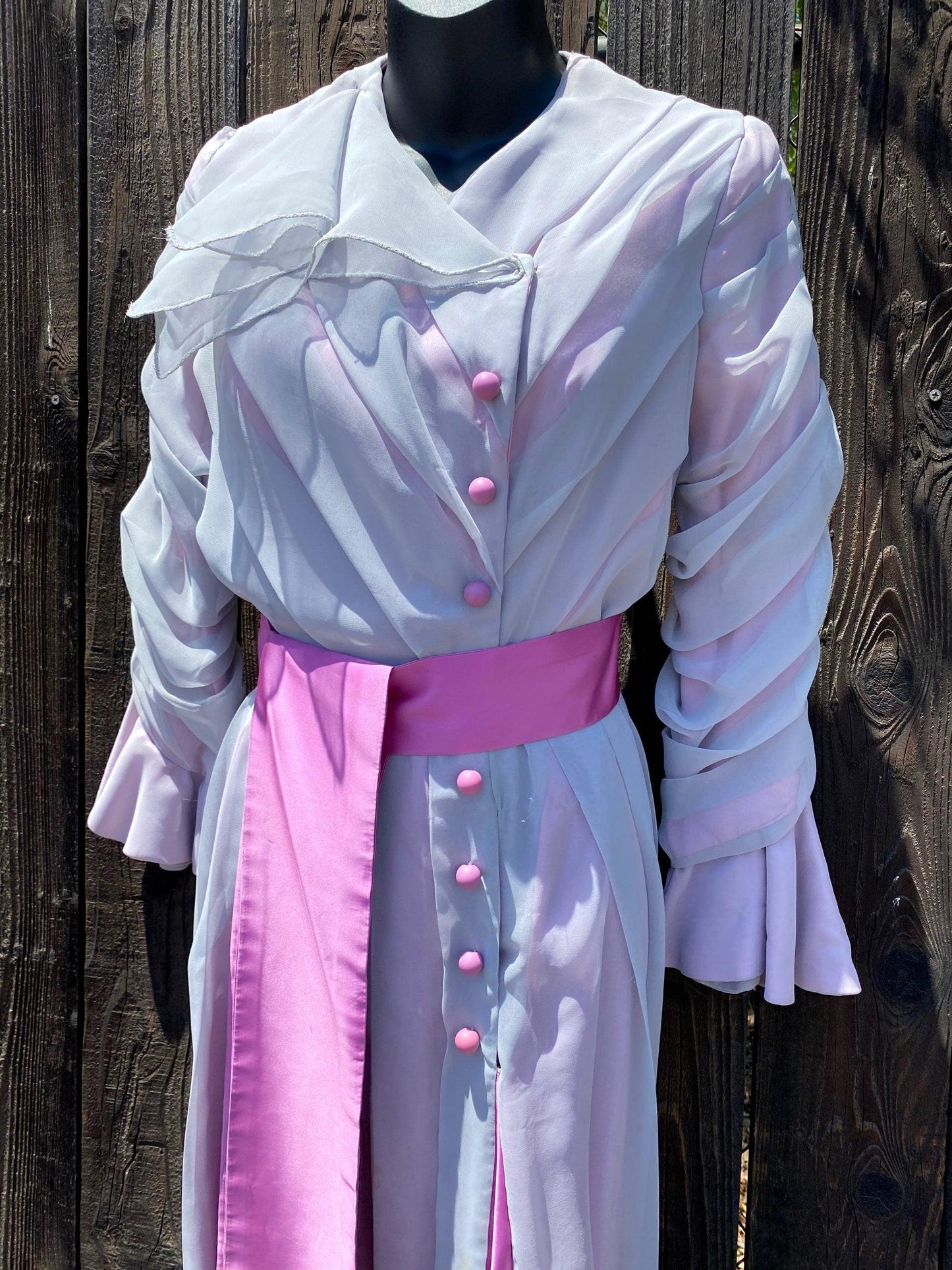 Edwardian Style Morning Day Dress With Pink Satin Details - A Walk Thru Time Vintage