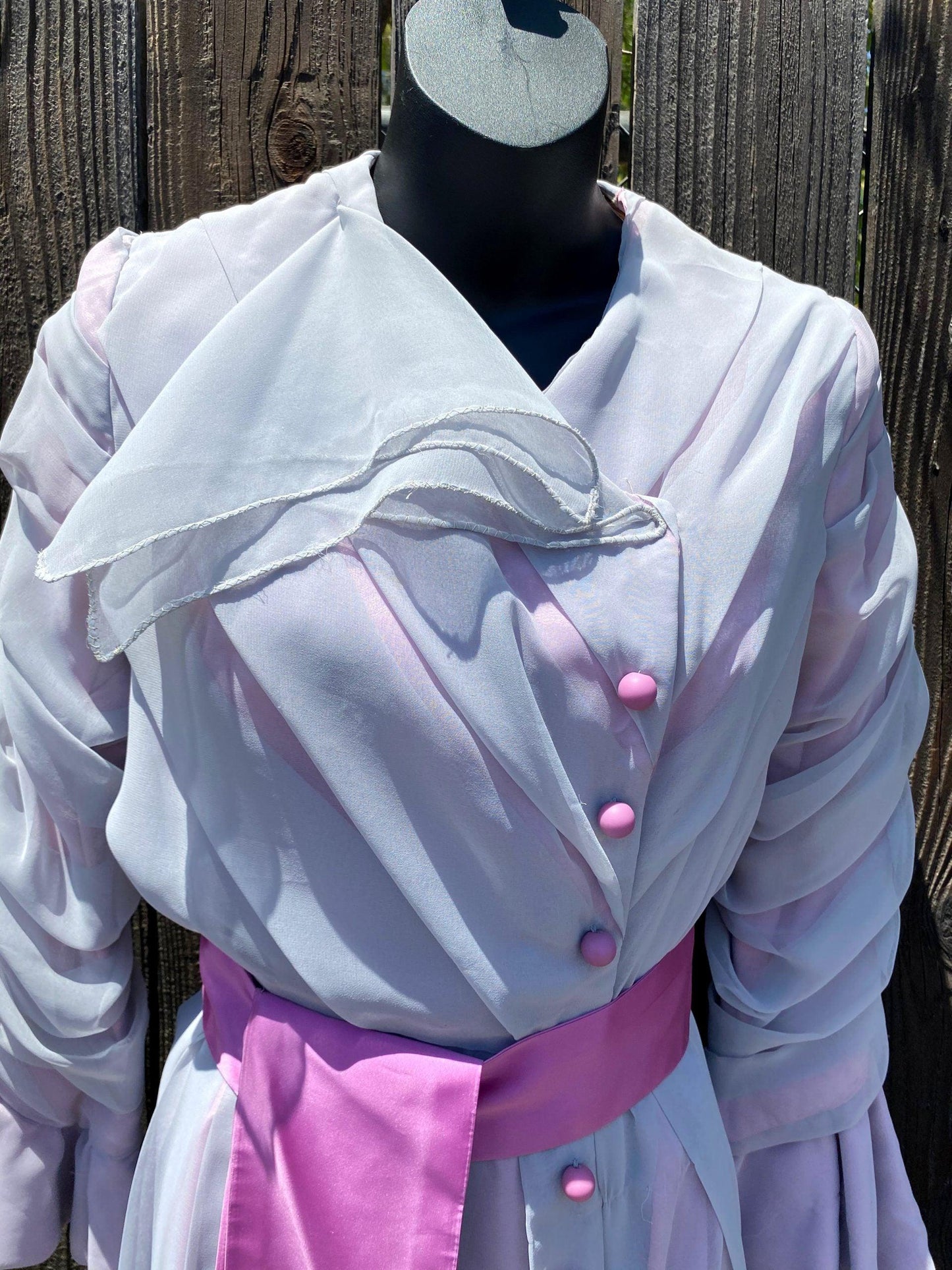 Edwardian Style Morning Day Dress With Pink Satin Details - A Walk Thru Time Vintage