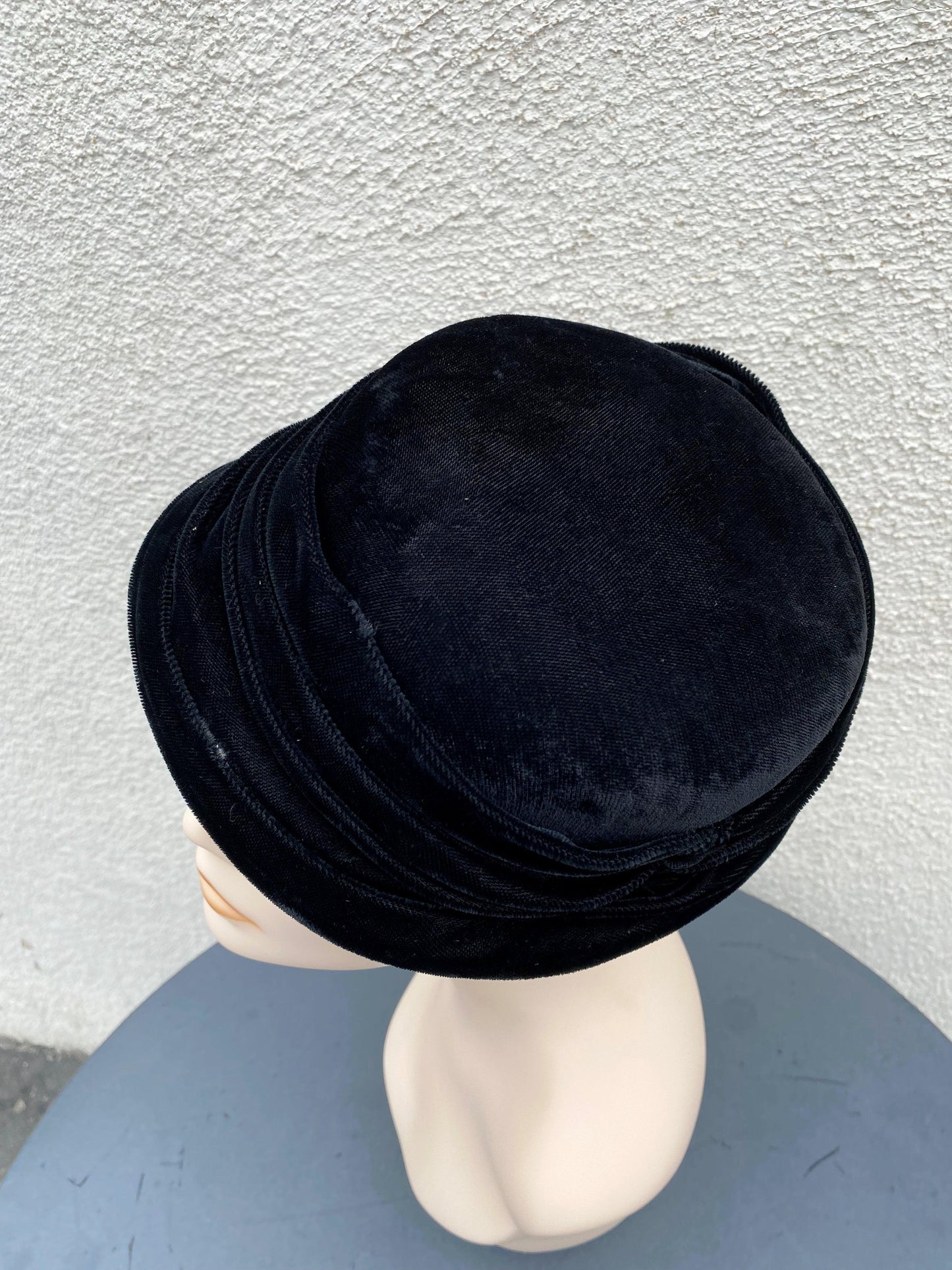 1940's Black Velvet Hat with Rhinestone - A Walk Thru Time Vintage