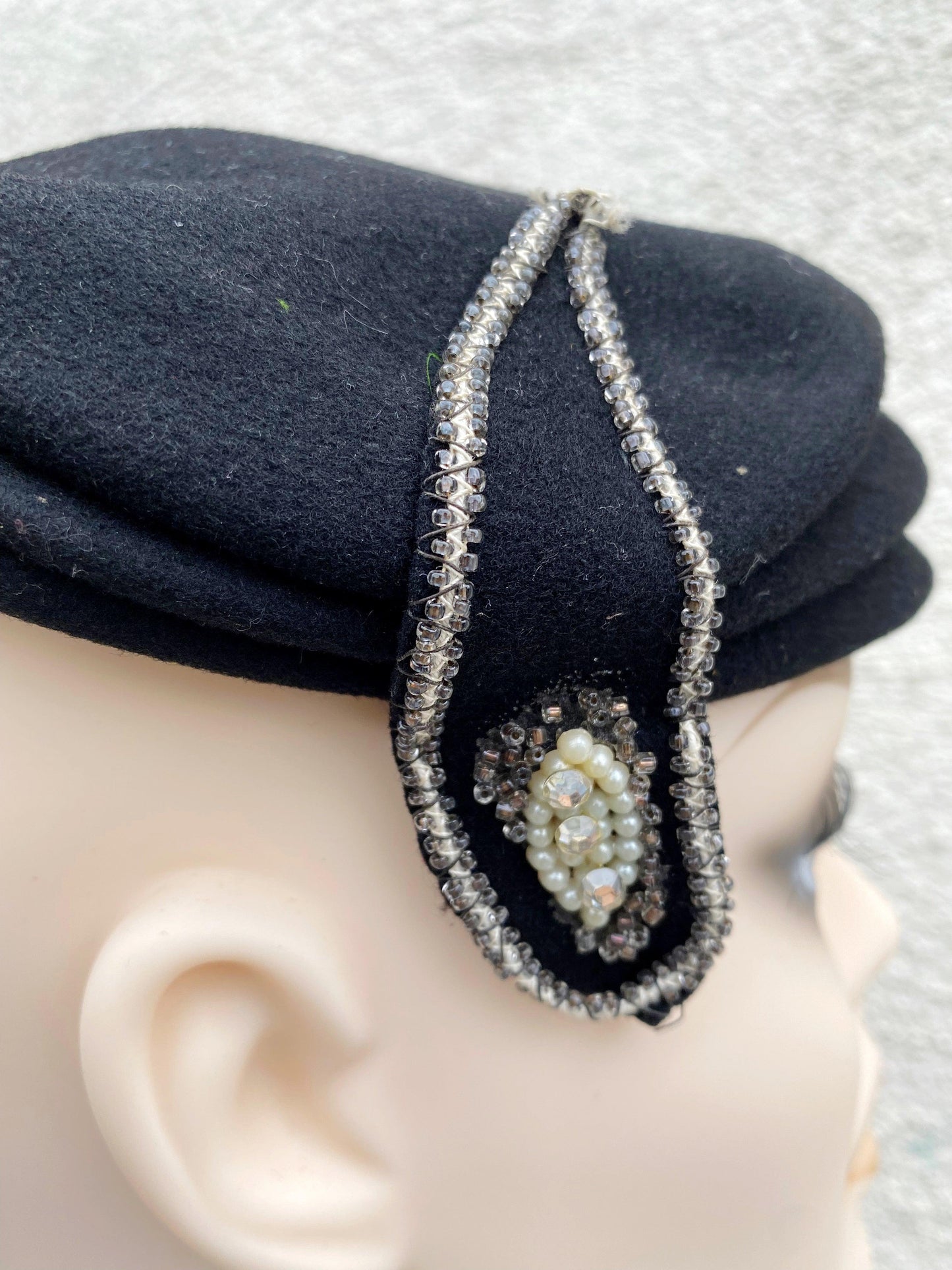 Vintage Black Wool Hat with Rhinestone Embellishments - A Walk Thru Time Vintage