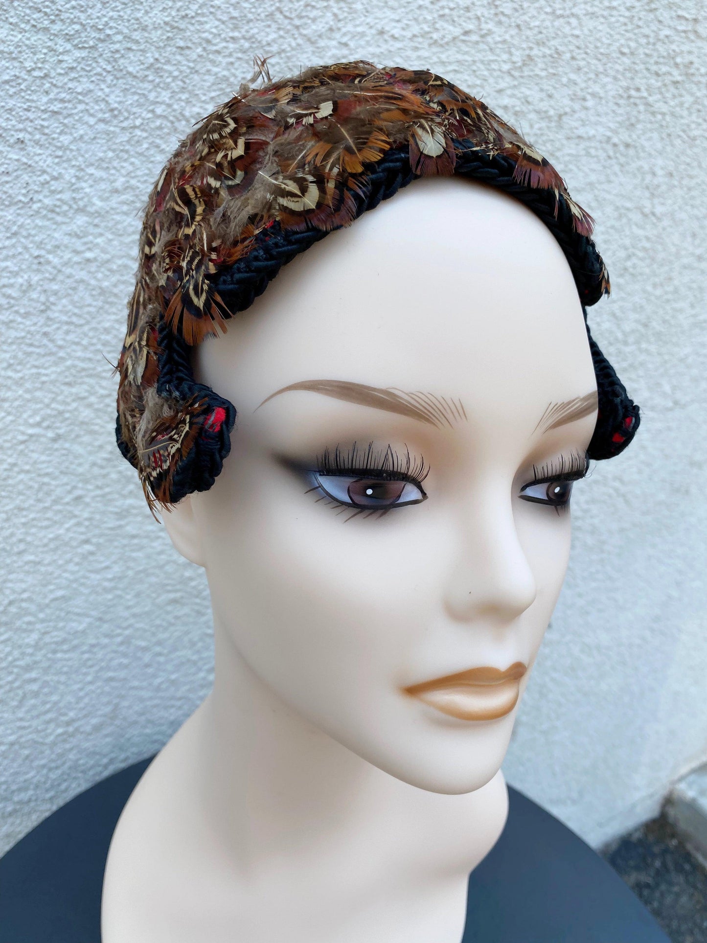 1940's Brown Feathered Calot Hat - A Walk Thru Time Vintage