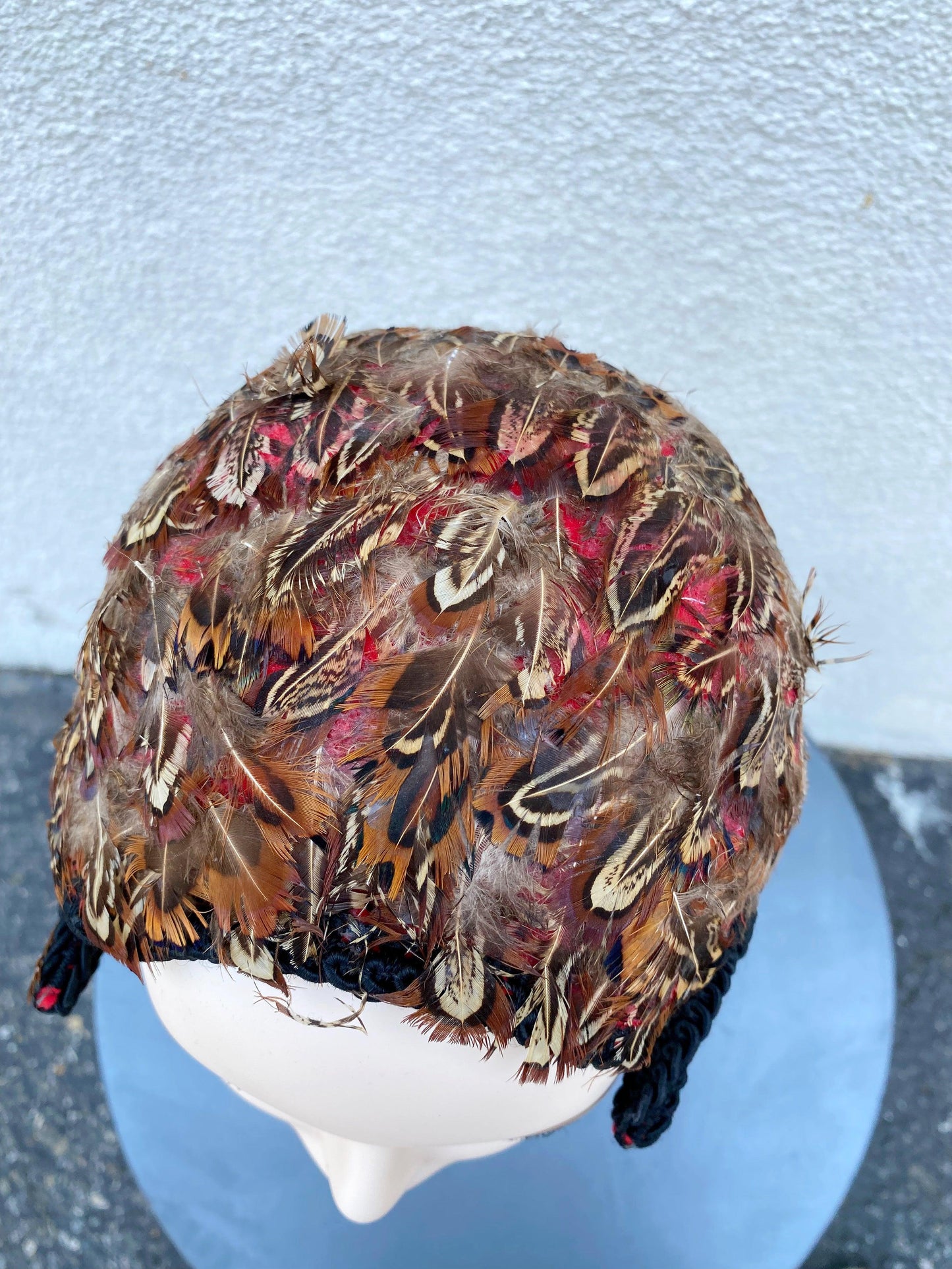 1940's Brown Feathered Calot Hat - A Walk Thru Time Vintage