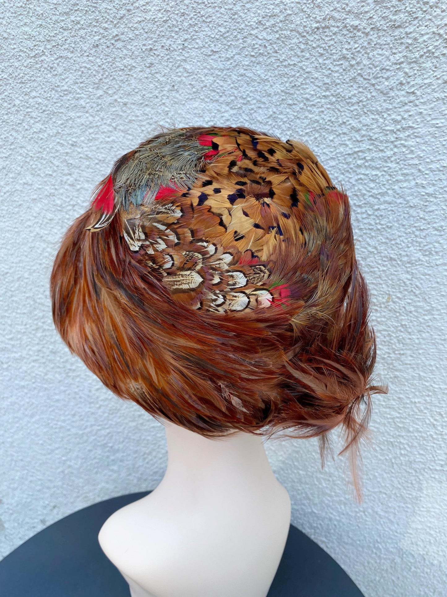 1960's Tall Pillbox Brown Feathered Hat - A Walk Thru Time Vintage