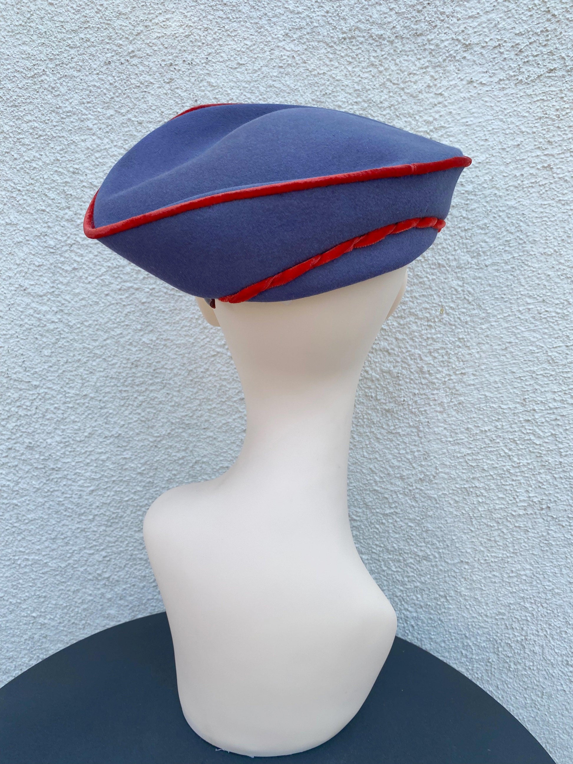 1930's Purple Wool Hat With Red Trim - A Walk Thru Time Vintage