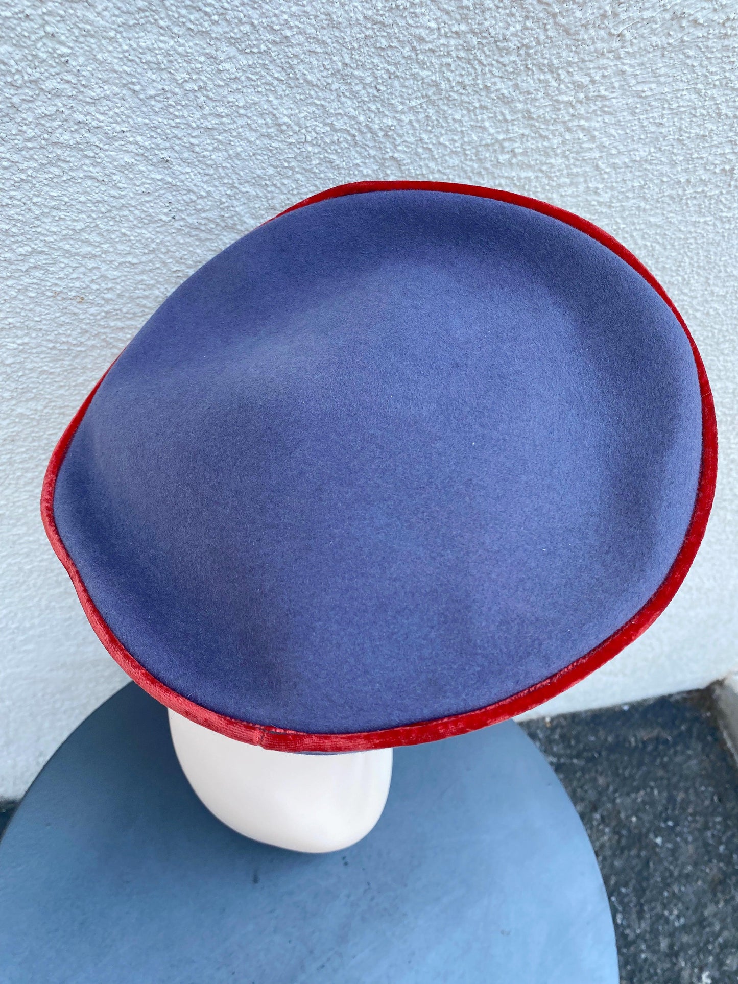 1930's Purple Wool Hat With Red Trim - A Walk Thru Time Vintage