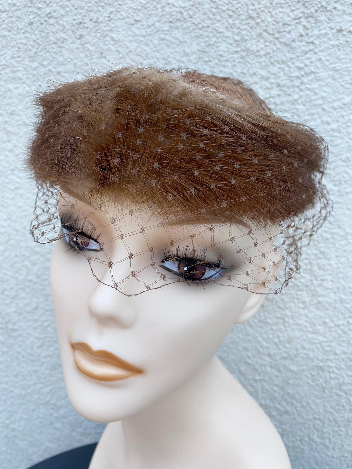 1940's 1950's Brown Mink Fur Circle Hat With Netting - A Walk Thru Time Vintage