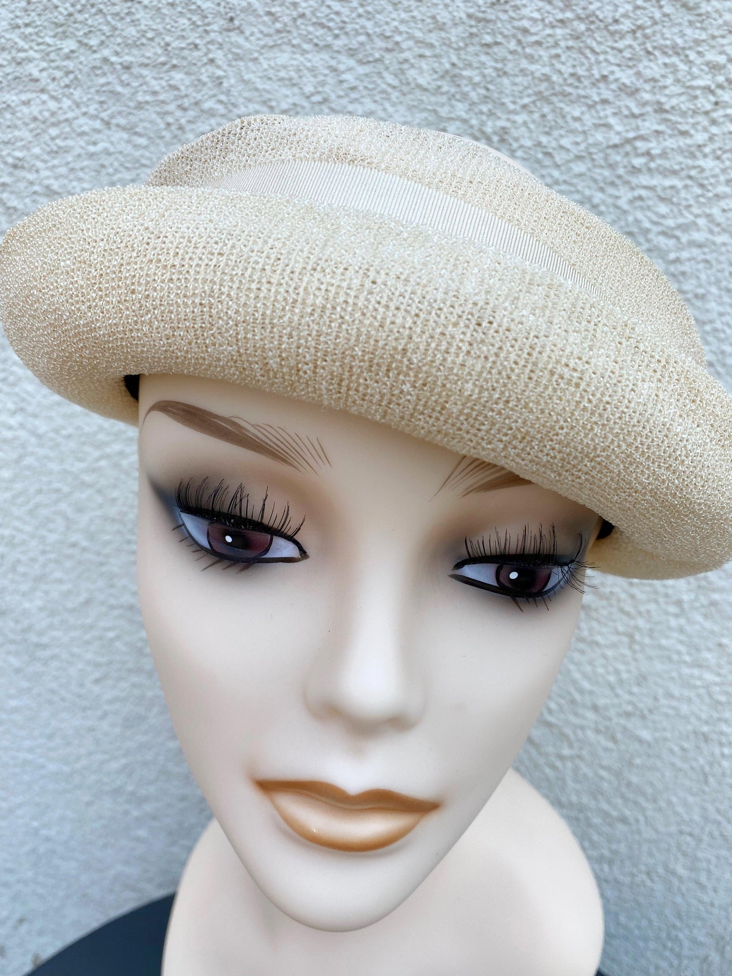 Vintage Cream Visor Hat With Rolled Brim - A Walk Thru Time Vintage