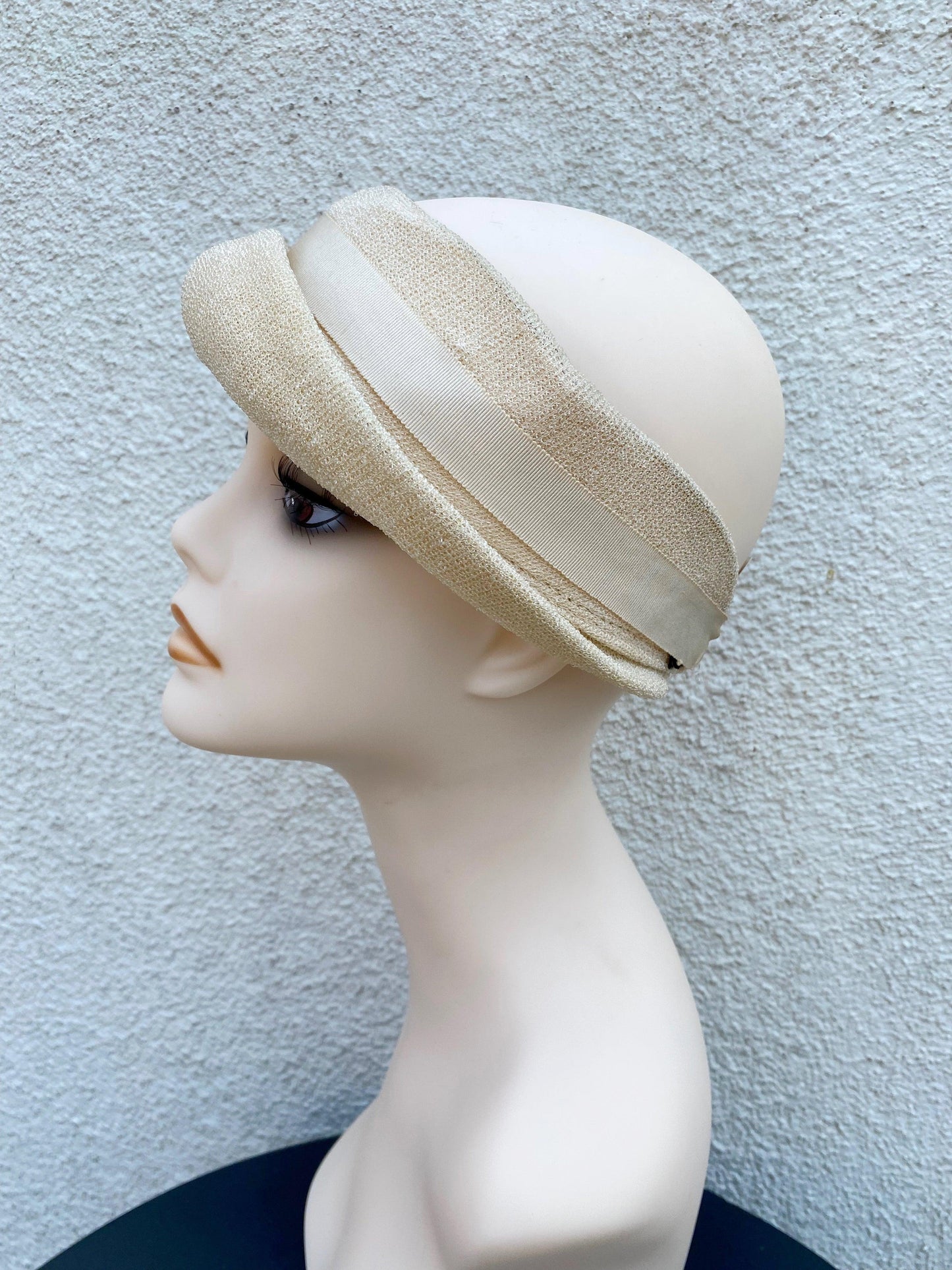 Vintage Cream Visor Hat With Rolled Brim - A Walk Thru Time Vintage