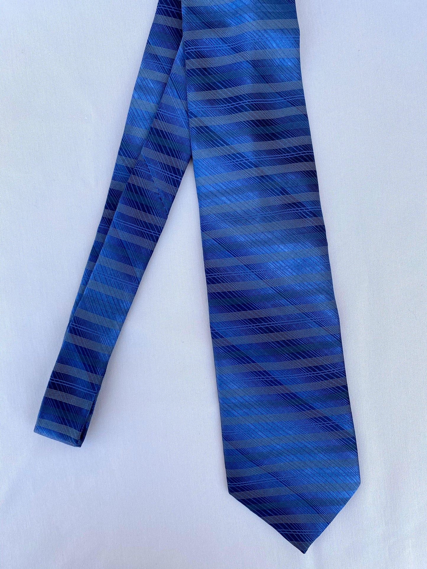 Blue Horizonal Striped Silk Tie - A Walk Thru Time Vintage