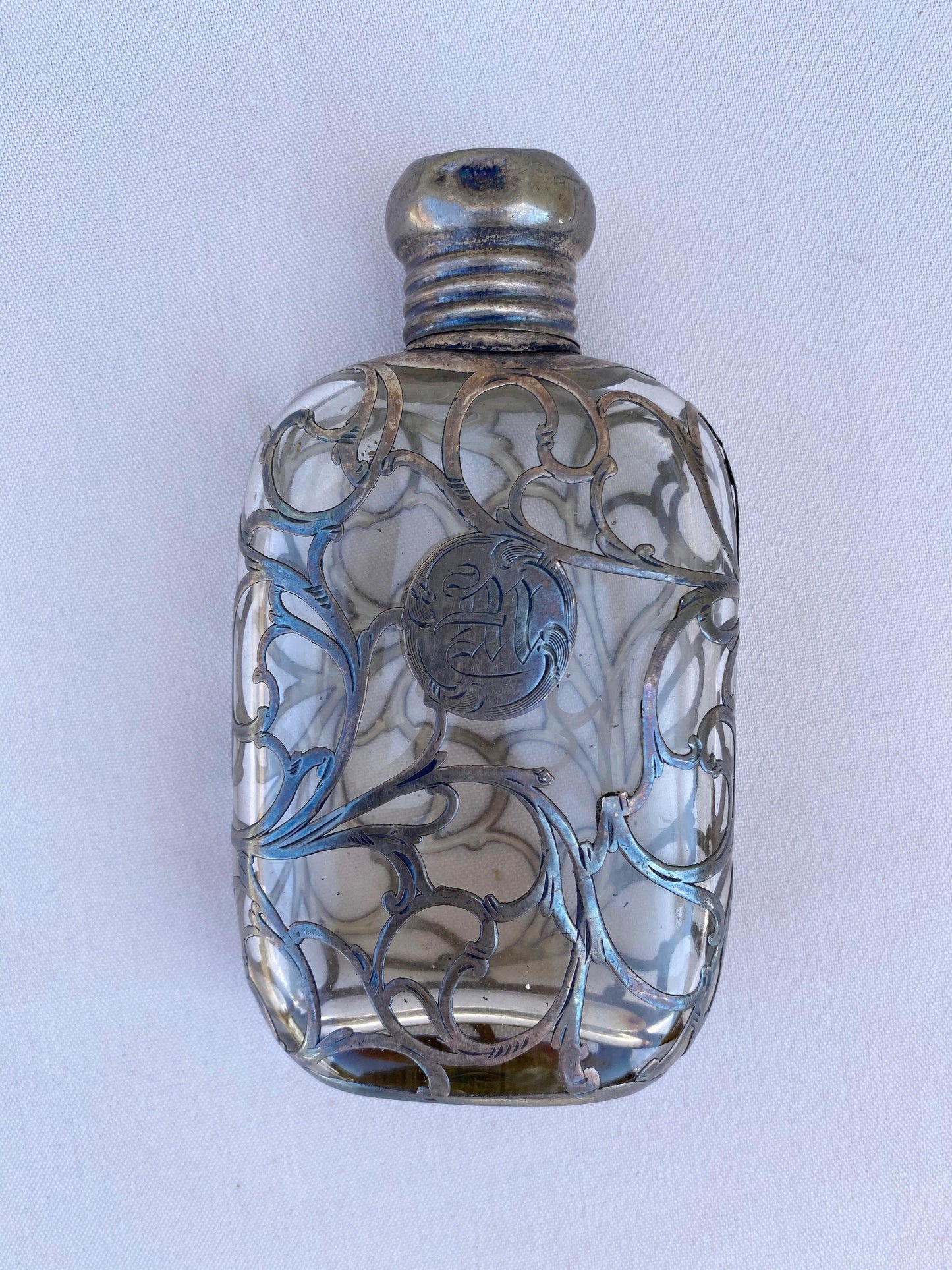 Sterling Silver Filigree Glass Lined Flask - A Walk Thru Time Vintage