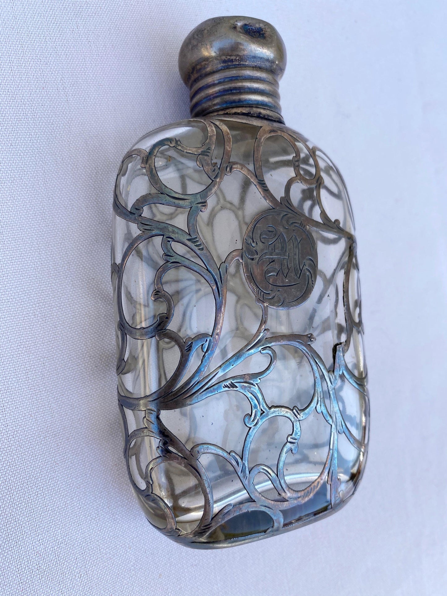 Sterling Silver Filigree Glass Lined Flask - A Walk Thru Time Vintage