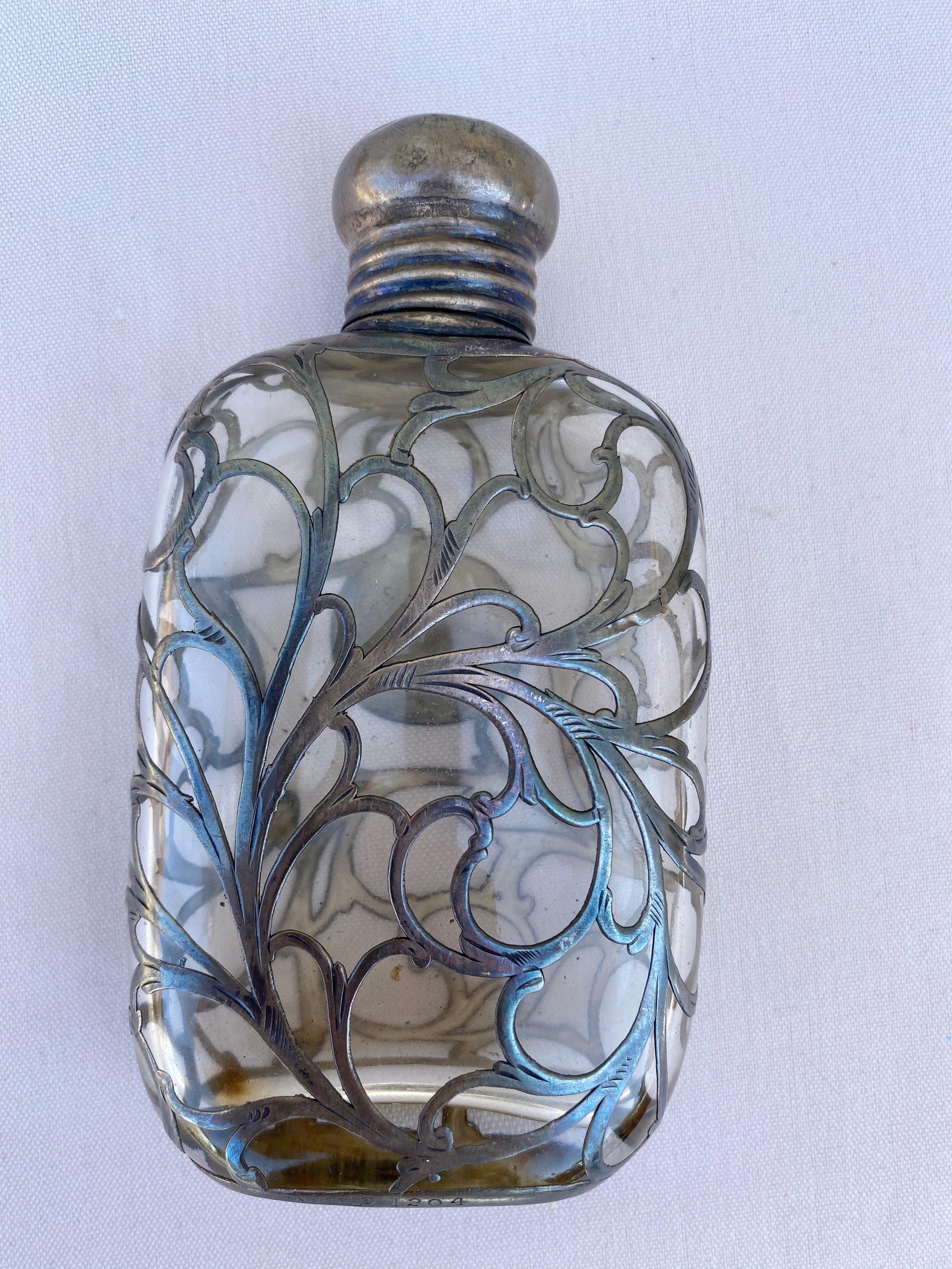 Sterling Silver Filigree Glass Lined Flask - A Walk Thru Time Vintage