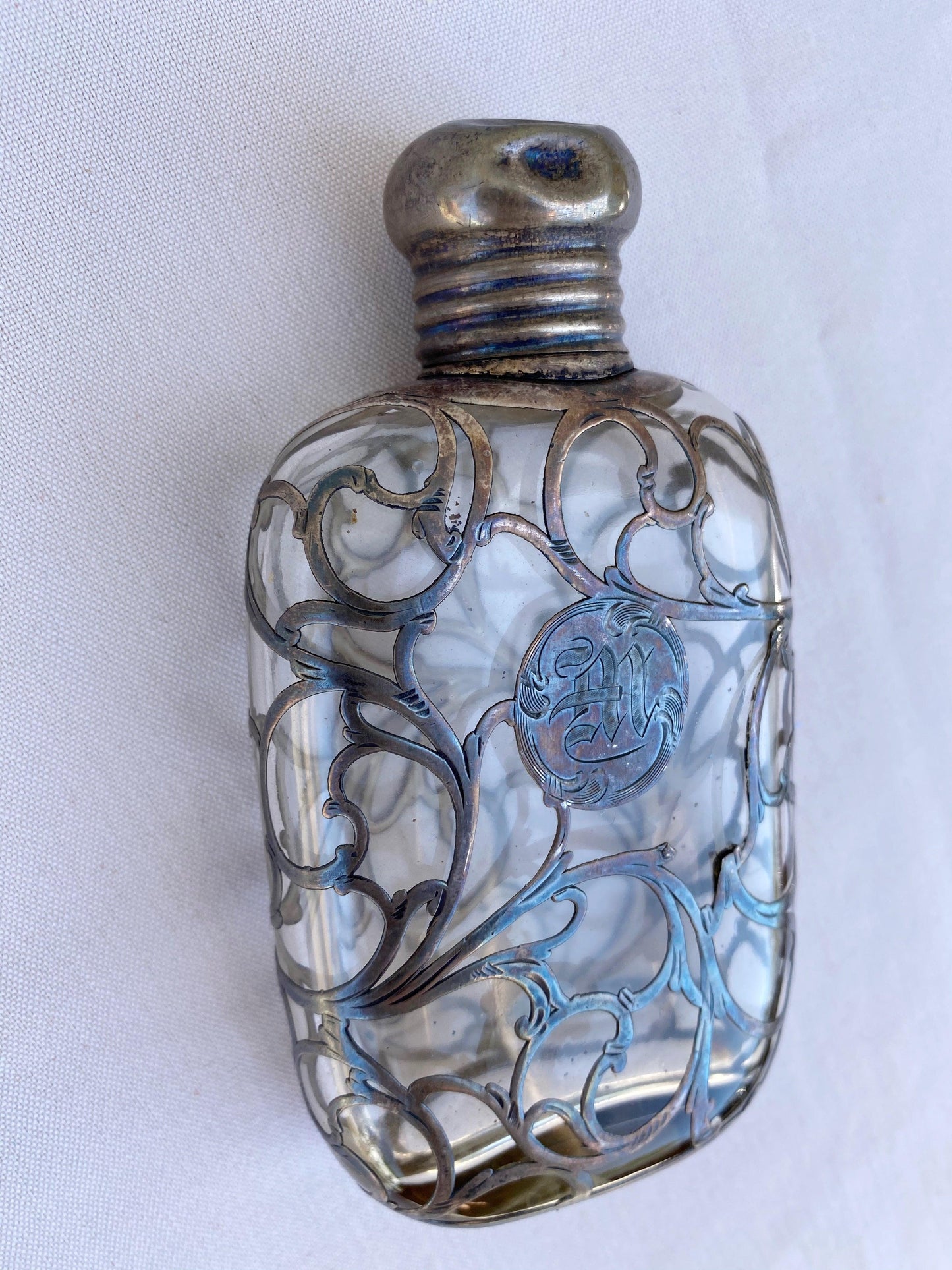 Sterling Silver Filigree Glass Lined Flask - A Walk Thru Time Vintage